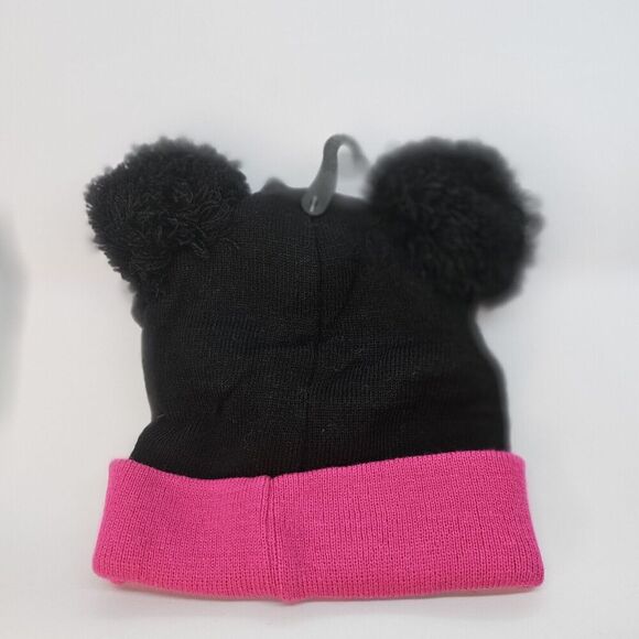 Disney Minnie Mouse Beanie Black & Pink pom-pom Mouse Ears Pink Bow Toddler Kids - Picture 6 of 6